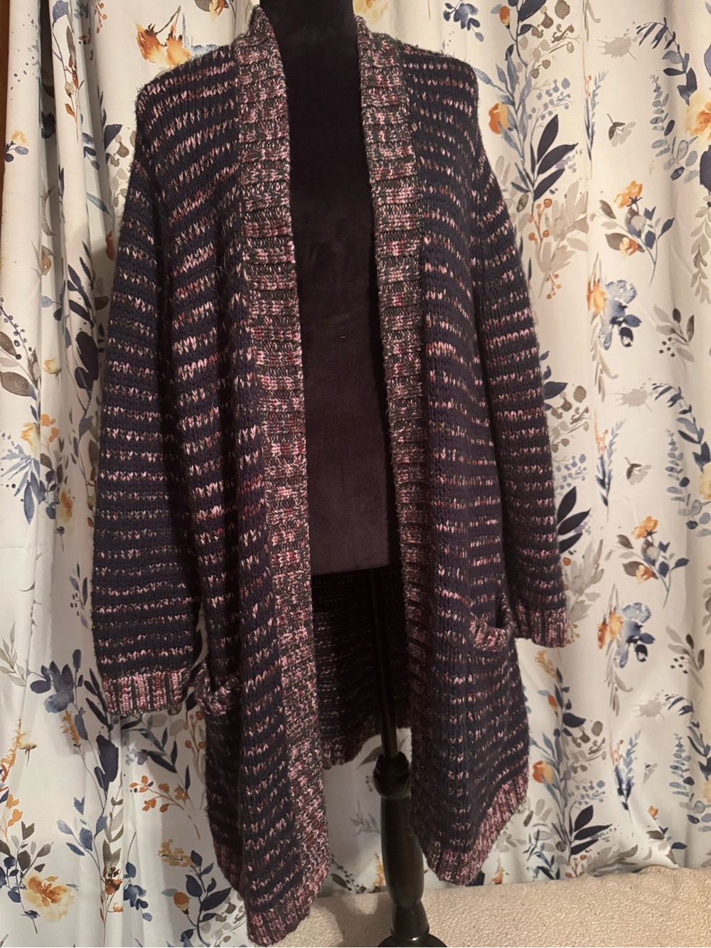 CJ Banks Black and Pink Open-Front Knit Cardigan B5 Size 2X